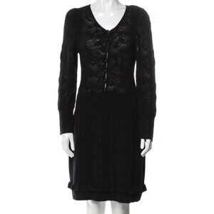 Marc by Marc Jacobs Black Knit V-Neck Knee-Length Dress Size Medium